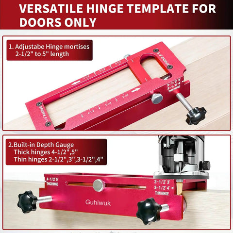 Durable Aluminum Door Hinge Jig Router Template Kit With Adjustable Mortise From Guhiwuk showing adjustable hinge mortises.