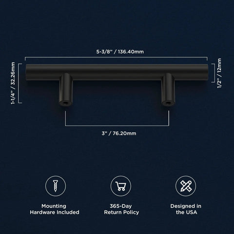 Dimensions of 10 Pack Matte Black Cabinet Handles And Drawer Pulls For Doors And Dresser Drawers, Modern Bar Pulls