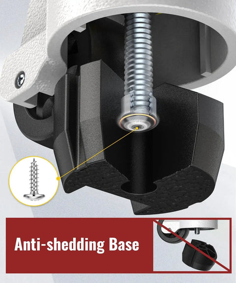 Close-up of anti-shedding base on Leveling Stem Casters Set Of 4 Heavy Duty Retractable Caster Wheels With Half Inch And M12 Threaded Stem Options Total Capacity 2200 Lbs Adjustable Height Ratchet Handle For Workbenches Machines And Equipment