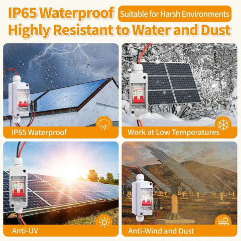 Solar Panel Disconnect Switch With IP65 Waterproof Rating Back Mounted DC 500V 32A Mini Circuit Breaker Box For Outdoor Use