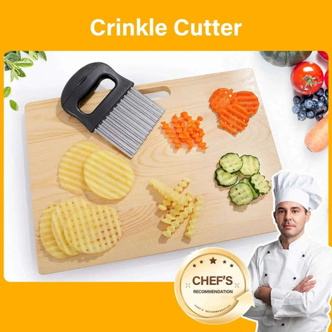 Crinkle Cutter Knife Set Two Pack Stainless Steel Vegetable Peeler And Wavy Chopper Slicer for cutting vegetables on board