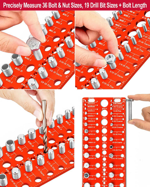 Pro Grade Thread Checker For Bolts And Nuts identifies 30 SAE And Metric Sizes includes 19 Standard And 17 Metric Drill Bit Gauges.
