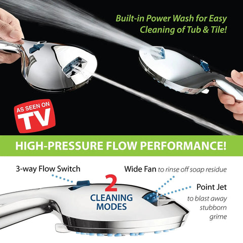 High Pressure 8-Mode Hand Shower With Anti-Clog Nozzles and 6ft Stainless Hose demonstrating flow performance
