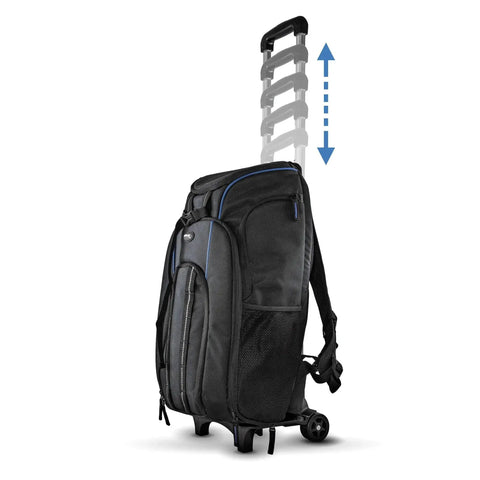 Folding Compact Luggage Cart For Travel And Everyday Use Ultra Lightweight Premium Trolley With Backpack Conversion shown with wheels