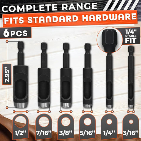 Hole Punch Kit For Leather Belts And Crafts Six Sizes Carbon Steel Punches image showing six punch sizes and dimensions.