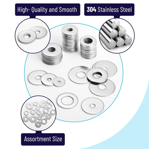 Bates Fender washers assortment kit, 230 pcs, stainless steel flat and fender washers, 15 sizes M3–M12