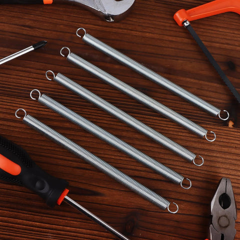 Extension springs set, 12 pcs, 3/8 x 6-1/2 in, zinc-plated steel with dual hook ends for DIY home repairs
