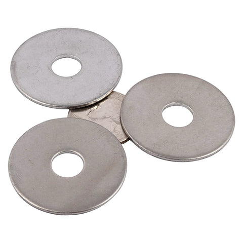 Stainless fender washers, front view, 1-1/4 in OD, 3/8 in hole, 304 stainless, 25-pack, Amazon