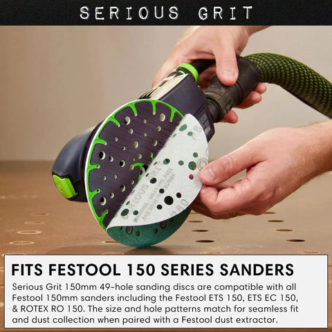 6 Inch 49 Hole 120 Grit Hook And Loop Sanding Discs For Festool Sanders 50 Pack in use on Festool sander