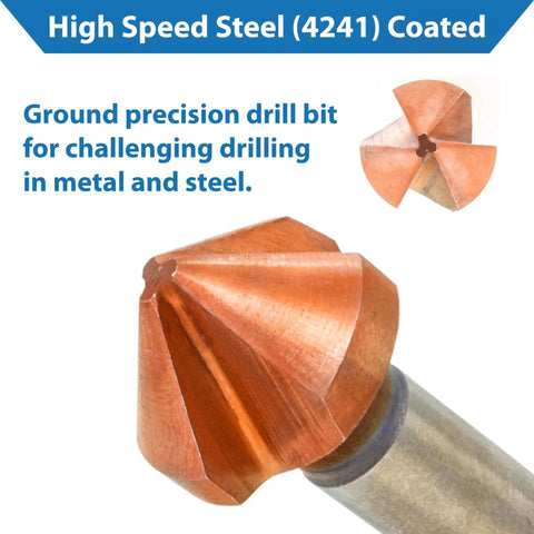 Close-up of a single 90-degree chamfer bit from All In One Countersink Set 6 Pc 90 Degree Chamfer Bits For Fast Metal Wood Plastic Work