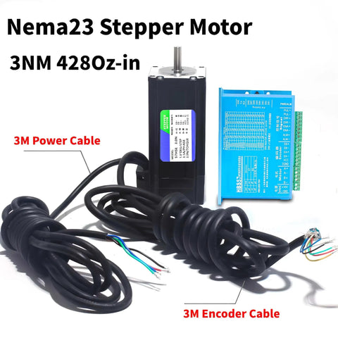 Closed Loop Stepper Motor Kit 428OzIn 3Nm Nema23 57HSZ3N With HSS57 Driver Power Cable And Encoder Cable 24 80VDC