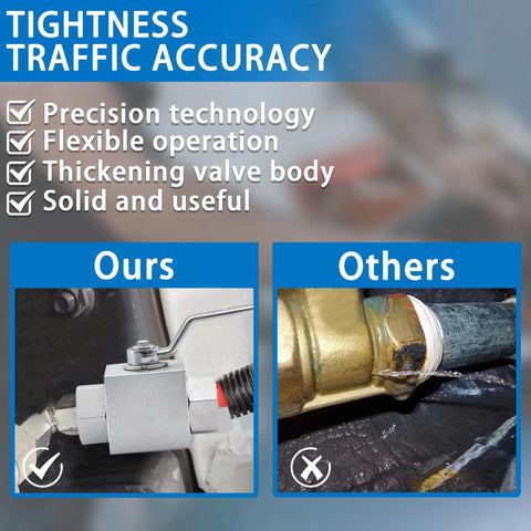 Comparison of beefy one-half inch hydraulic ball valve model KHB3K and competitor, showing precision technology and solid build.