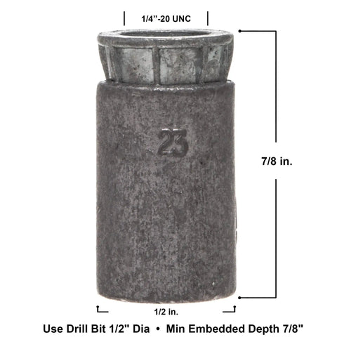 Front view of Expansion Shield Anchor in Zamac Alloy For Solid Masonry And Uncracked Concrete, 7/8 Inch Length, 1/4-20 Threads.