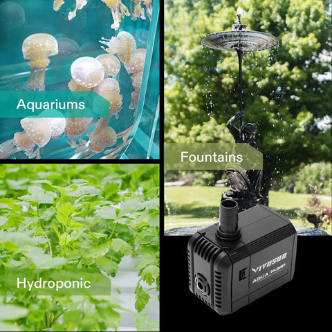 VIVOSUN 2-pack submersible water pump, 210 GPH for aquariums, ponds, fountains; 8W, 3.3 ft lift, 5 ft cord, 2 nozzles