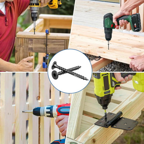 Ultimate Deck Screw Kit For Woodworking, 240Pcs Size 8 Wood Screws In 5 Lengths, visible in use for deck and fence installation