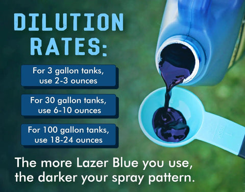 Lazer Blue Spray Pattern Indicator Dye For Turf And Lawns 32 Ounces Concentrated Water Based Marker pouring into measuring cup