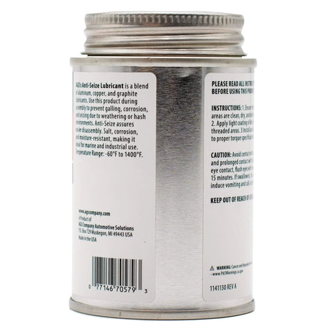 Side view of can with label details for Anti Seize Lubricant For Bolts And Screws, 4 Oz Brush Top Can, High Temperature Use