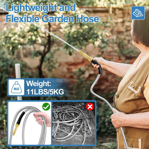 SPECILITE 50 ft stainless steel garden hose with 3/4 in brass connectors and rubber grip, no-expandable