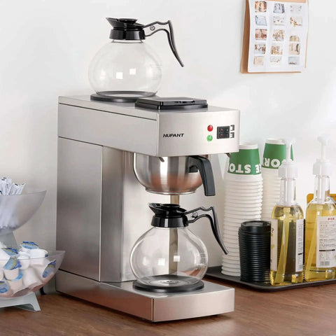 12 Cup Commercial Drip Coffee Maker With Glass Carafes And Two Warmers For Cafe Bar Restaurant Office Breakroom Stainless Steel Housing Fast Brew And Pour Over Style Coffee Station For Busy Venues Barista Boss Vibe