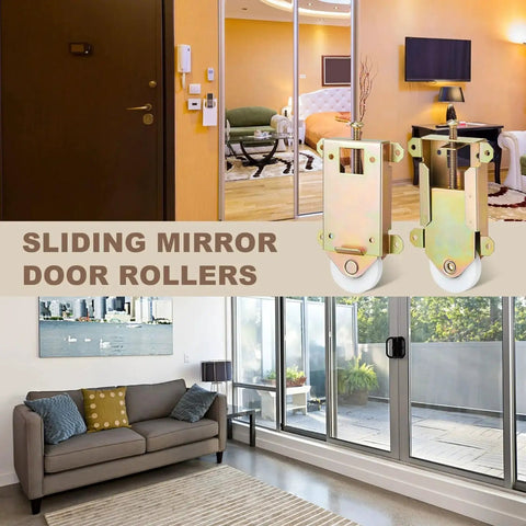 4 Pcs Sliding Mirror Closet Door Roller Wheels Replacement Assembly 2-5/16 Inch Mounting, 1-1/2 Inch Nylon Concave Ball Bearing Wheels