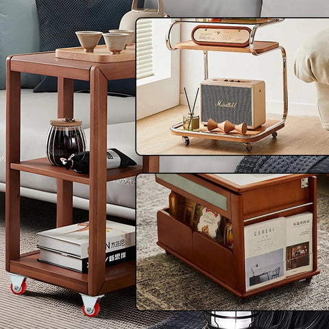 Wooden shelf with rigid 1 inch caster wheels set for furniture and cabinets, non swivel fixed plate casters low profile rubber rollers