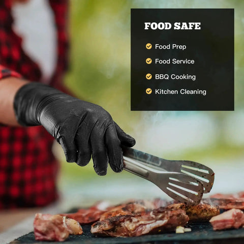 6 Mil Nitrile Gloves Textured Medium 100 Count Powder Free For Food Prep in use for BBQ grilling
