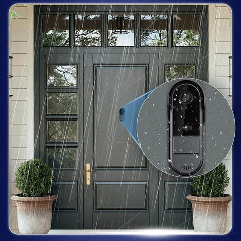Smart Video Doorbell System With 1080P Camera, 4.3 Inch Display, Night Vision, IP65 Weatherproof, installed on front door