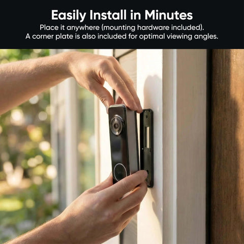 Person installing Battery Powered Video Doorbell Camera With 1-To-1 Head-To-Toe View, HD Plus 1536x1536 on a door frame