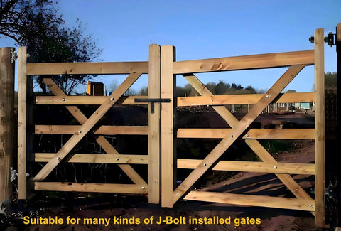 Wooden gate with Three Quarter Inch T Bolt Gate Hinges With Thickened Solid Steel And Bearings for wood or metal fences, 700 lb capacity