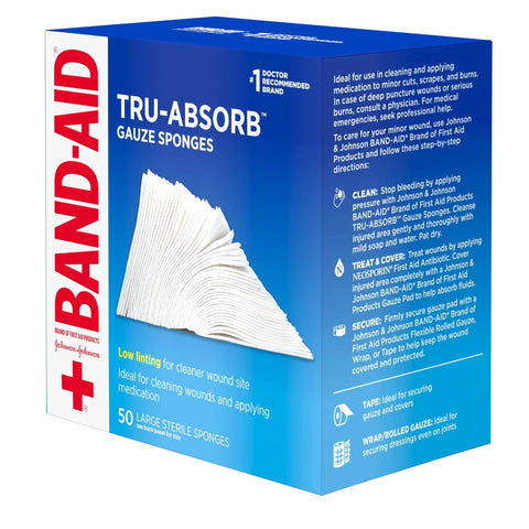Tru Absorb Sterile Gauze Sponges For Cleaning And Cushioning Minor Wounds Burns 4x4 Inch Pads 50 Count Box from BAND AID Brand