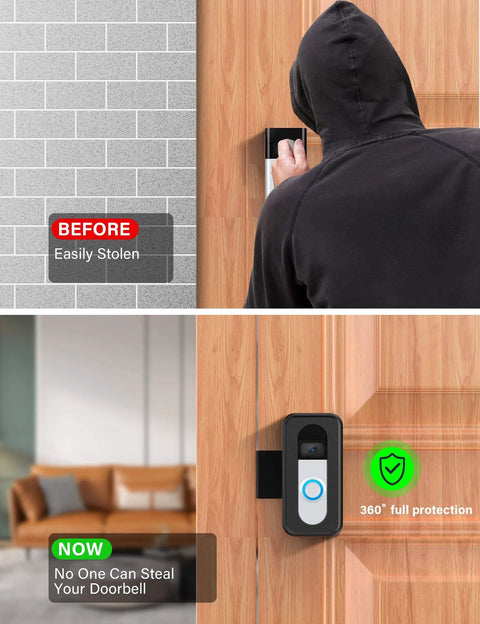 Anti Theft Video Doorbell Mount With Hidden Security Screws No Drill Mounting Bracket for Apartment Renters, installed view