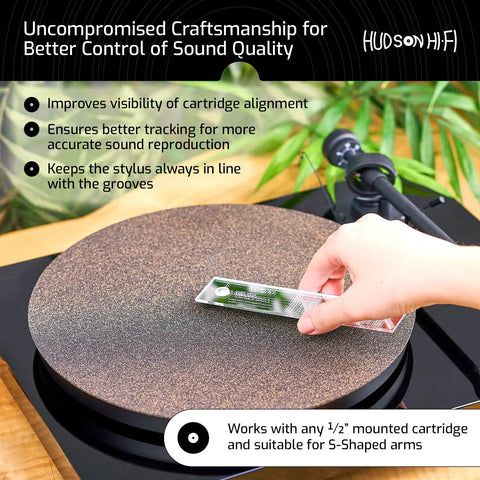 Mirrored Turntable Phonograph Cartridge Alignment Protractor for One Half Inch Cartridges with S Shaped Arm Eliminate Tracking Errors Easy Setup Guide Printed Directly on the Tool LP Vinyl Phono Stylus Alignment Accessory VTA Sold Separately in use on turntable