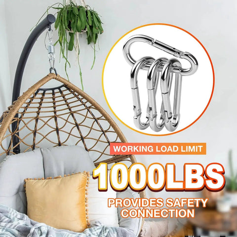 10 Pack 5.5 Inch Heavy Duty Carabiner Clips 12mm Spring Hooks 1350Lb Capacity used for hanging chair setup