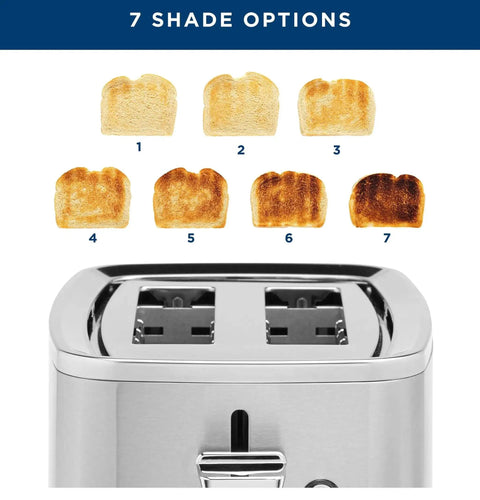 2 Slice Stainless Steel Toaster With Extra Wide Slots For Bagels, Bread, Waffles And More, 7 Shade Settings From Light To Dark