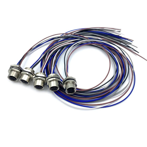 Tough As Nails M12 5 Pin A Code Female Connector Cable IP67 waterproof aviation socket for panel or cable, unshielded