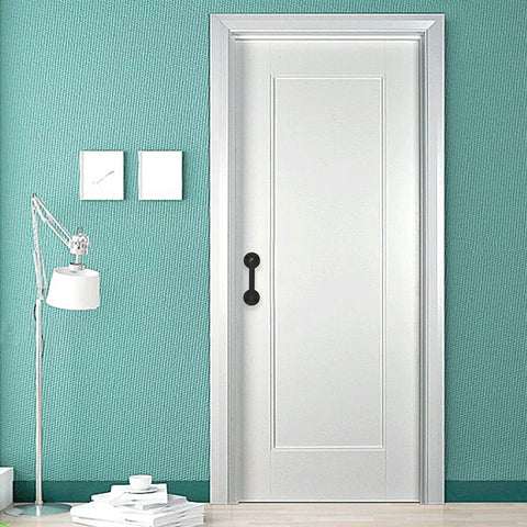 9.6 Inch Pipe Barn Door Pull Handle in Black Rustic Industrial Finish on white door