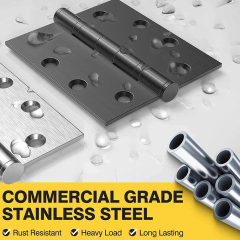 Ball Bearing Door Hinges 4.5 By 4 Inches Matte Black Square Corner 3mm Thick Non Removable Pin No Squeak Commercial Grade Steel