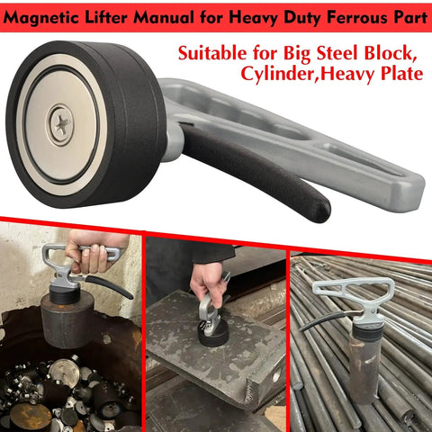 Retractable Neodymium Magnetic Pickup Tool With Release Handle For Iron Plate shown lifting metal objects.