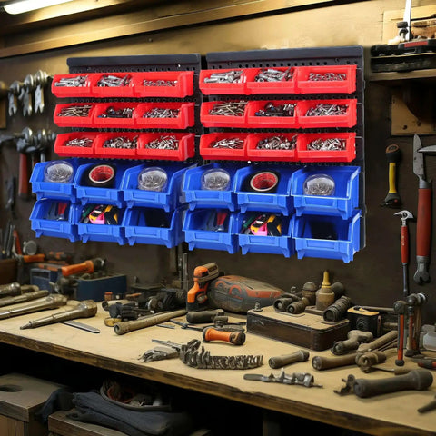 All In One Wall Mount Storage Rack With 30 Bin Heavy Duty Organizer For Nuts Bolts Screws Nails Beads Buttons in workshop