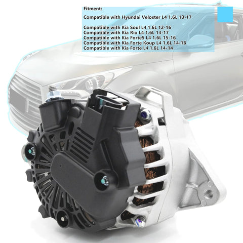 Drop In Alternator Replacement For Hyundai Veloster 1.6L 2015 To 2017 And Kia Soul 1.6L 2013 To 2016 Rio 1.6L front view