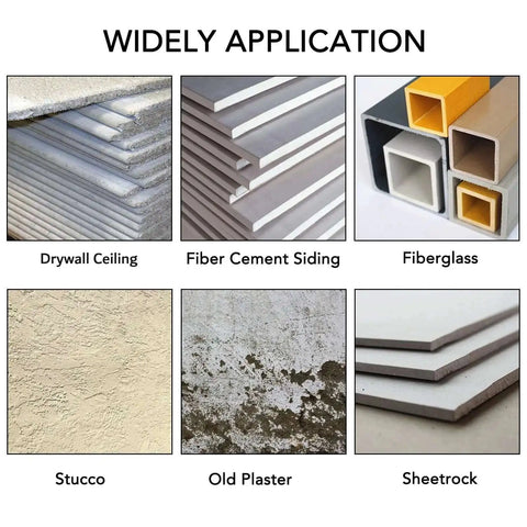 Various materials like drywall, fiber cement, fiberglass, stucco, plaster, and sheetrock for Six And A Quarter Inch Carbide Grit Hole Saw