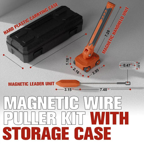 Powerful Magnetic Wire Puller For Electrical Wiring With Rare Earth Magnets And Stainless Steel Leader, hard plastic case.
