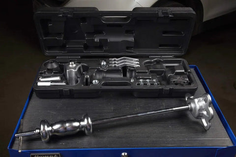 9 Way Slide Hammer Puller Set Heavy Duty Black Finish With Internal And External Jaws, Dual And Triple Cross Blocks, and Case