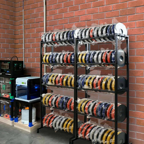 Heavy Duty 5 Tier Filament Storage Rack For 3D Printing Pros With Large Capacity Holds 40 Plus 1Kg Spools in workshop setting