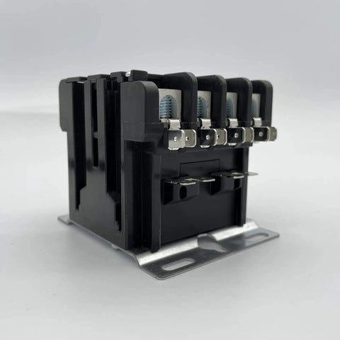 Side view of a 4 Pole 40 Amp 120V Coil Contactor for HVAC and Refrigeration Systems, UL Recognized and Siemens Compatible with Class F Insulation.