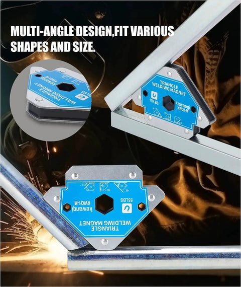 Image showing 110 Lbs Welding Magnets Clamp Set 4 Piece Magnetic Welding Holders With 110 Lbs Holding Power For Secure Hands Free Welding on metal pieces.