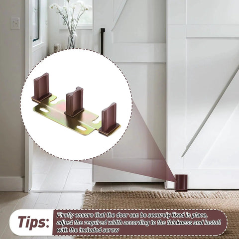 Sliding Closet Door Floor Guide Kit universal adjustable width track mount 6 pack installed on floor in front of door
