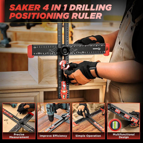 Handy 4 In 1 Drilling Positioning Ruler For Woodworking, Adjustable 13.78 Inch T Square Ruler With Cabinet Hardware Jig