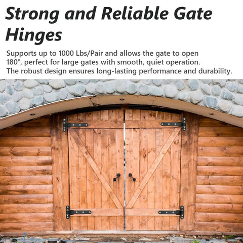 Wooden gate with Two Pack Heavy Duty Gate Hinges For 13 Inch Gates With Internal Ball Bearings, high capacity 1000 lbs.