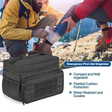 Durable 600D Nylon First Aid Kit Bag With Quick Access Top Mesh Pockets And Three Inner Pouches on hiking trip scene